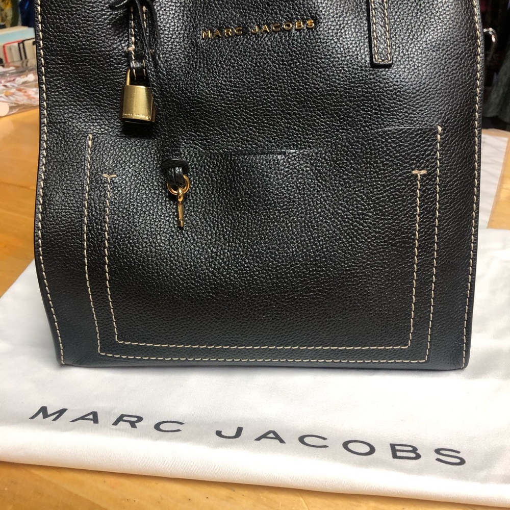 Marc Jacobs Black Leather Handbag with Gold Accents
